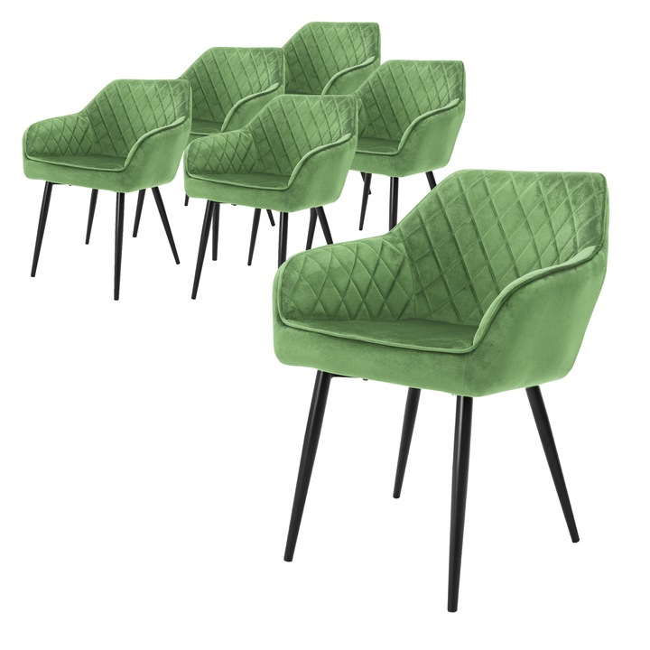 Комплект от 6 стола за трапезария, ML-Design, кадифе, градински чай (зелен), 60 x 63 x 80 см, модерен дизайн, лесно и бързо сглобяване