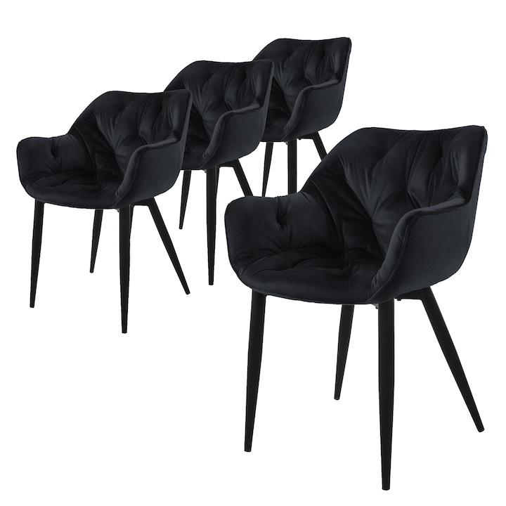 Комплект 4 стола за трапезария, ML-Design, черни, кадифе, 59 см x 67 см x 83 см, модерен дизайн, лесно и бързо сглобяване