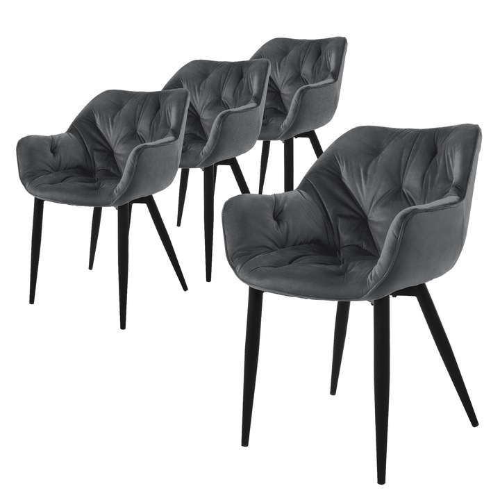 Комплект 4 стола за трапезария, ML-Design, кадифе, антрацит, 59 см x 67 см x 83 см, модерен дизайн, лесно и бързо сглобяване