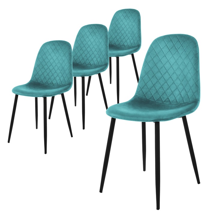Комплект 4 стола за трапезария, ML-Design, бензин, кадифе, 44 x 51 x 89 см, модерен дизайн, лесно и бързо сглобяване