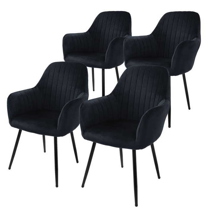 Set 4 scaune dining / living ML-Design, catifea, negru, 58 cm x 60 cm x 84 cm, design modern, asamblare simpla si rapida