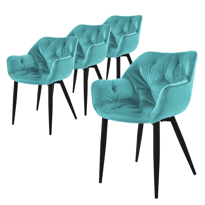Комплект от 4 стола за трапезария, ML-Design, кадифе, бензин, 59 см x 67 см x 83 см, модерен дизайн, лесно и бързо сглобяване