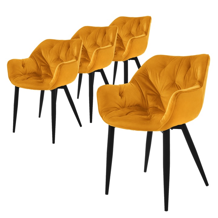 Комплект от 4 стола за трапезария, ML-Design, кадифе, синапено жълто, 59 см x 67 см x 83 см, модерен дизайн, лесно и бързо сглобяване