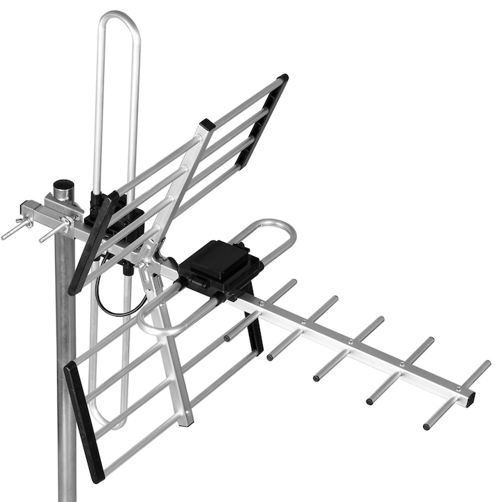 Antena TV directionala LB1600 COMBO Libox®, pentru televiziune terestra DVB-T/DVB-T2, Exterioara, Pasivi, VHF, UHF, FULL HD, 4K, filtru LTE, Negru
