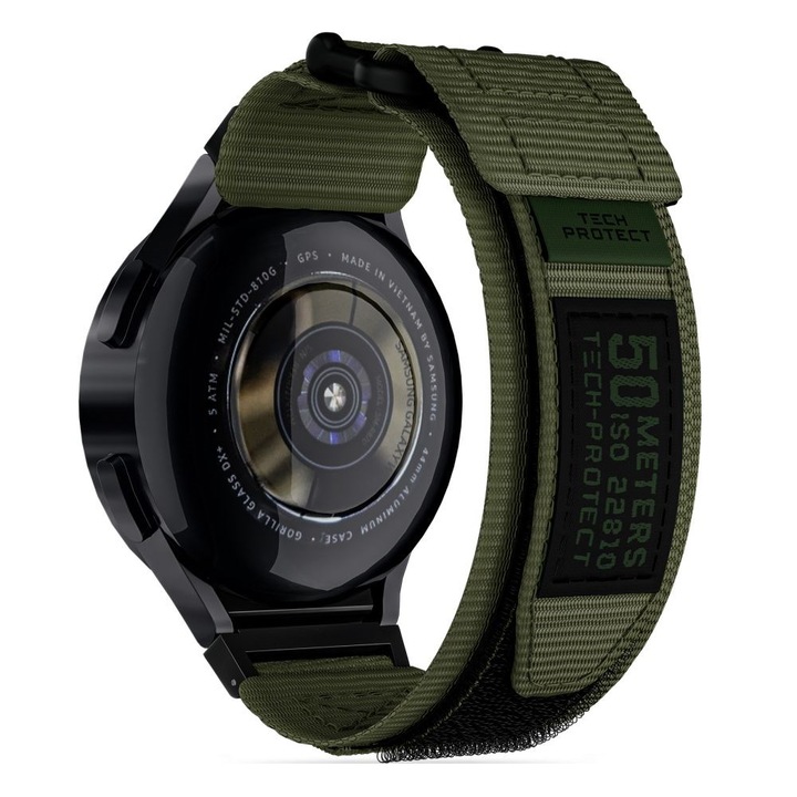 Текстилна каишка Tech-Protect Scout Pro, съвместима със Samsung Galaxy Watch 4/5/5 Pro/6 40/42/44/45/46mm Green