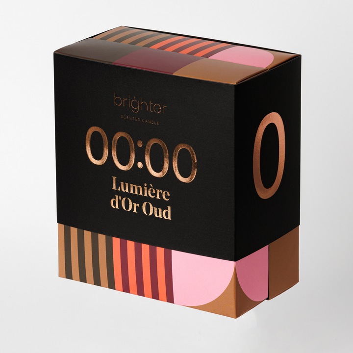 Lumanare parfumata, Brighter, Lumière d'Or Oud, Poney, Oud, Amber, Pralina, 220 de grame