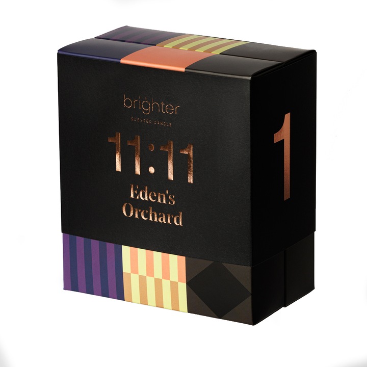 Lumanare parfumata, Brighter, Eden's Orchard, Piersica, Pruna, Rubarba, Para, 220 de grame