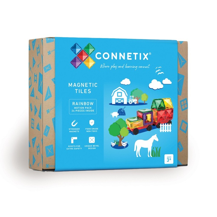 Set de constructie magnetic, Rainbow Motion Pack, Connetix Tiles, 24 piese, 3 ani+
