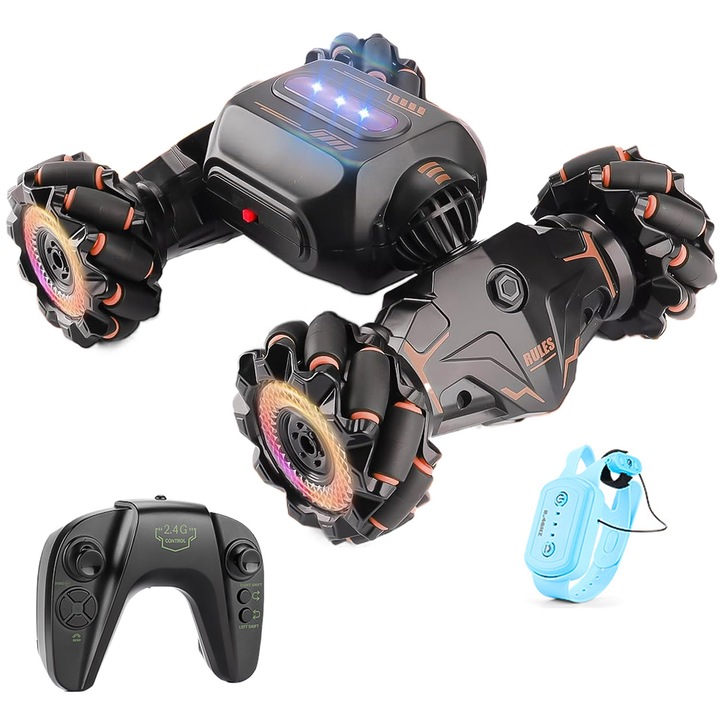 Stunt Twist Car с дистанционно управление, Yingyun®, 2,4 GHz, ръчен сензор, дрифт с 360 градуса ротация и 180 градуса обръщане, LED светлини, оранжево/черно