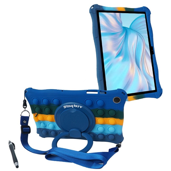 Husa de protectie pentru tableta, anti-soc, anti-cadere, dispozitiv de reducere a presiunii, compatibila cu Samsung Tab A9 8.7 inch, cu curea de agatat si stylus，multicolor