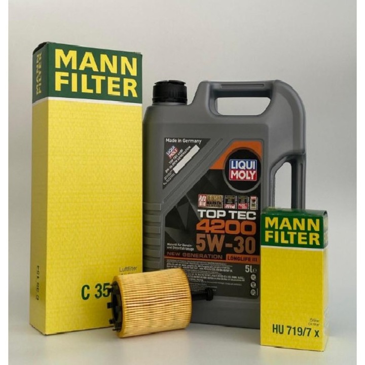 Pachet revizie filtru de ulei + filtru de aer Mann si ulei Liqui Moly 4200 5w-30 pentru VW Passat b6, Golf 5, Skoda Octavia II