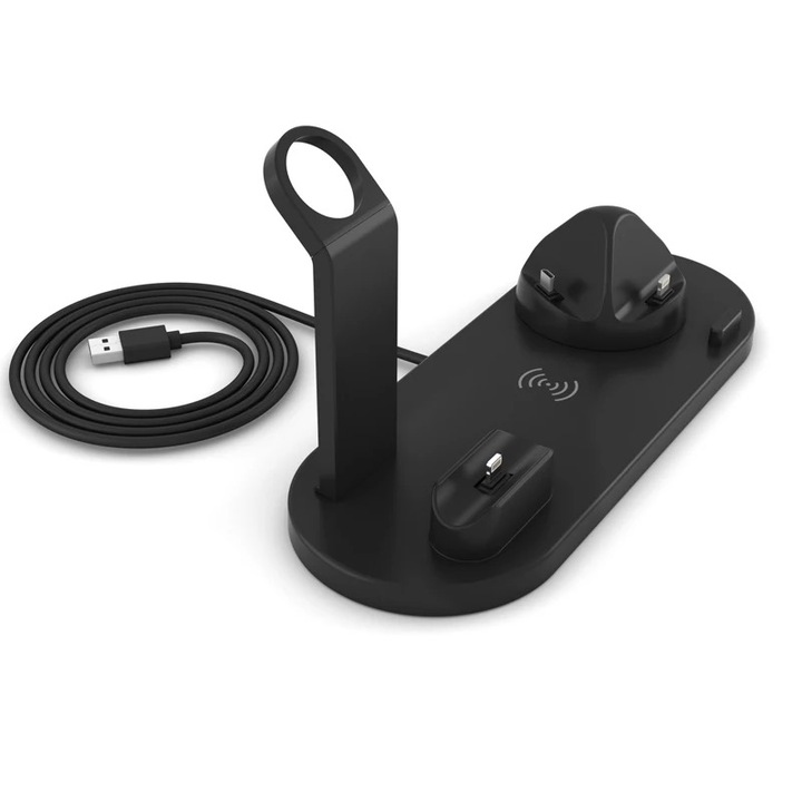 Incarcator Wireless W A V E®, 4in1 Super Fast Charge, Compatibil iOs si Android, Pentru Telefon, Casti Si Ceas