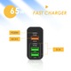 Мрежово зарядно, Hggzeg, 65w бързо зареждане, 5 порта, QC 3.0/PD/USB, Защита от претоварване, Съвместимо с iPhone, Huawei, Samsung, Лесно за носене, За пътуване, PC/ABS, 55x28x100mm, Черен