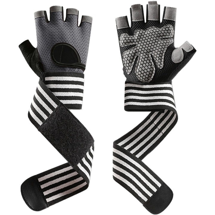 Ръкавици за фитнес и фитнес, Yefound, удължена лента за китка, против приплъзване, размер XL, черно/бяло