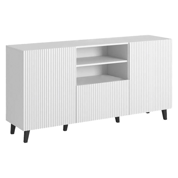 Kétajtós komód fiókos fiókkal, Cama Meble, Paphos 150 2D1S, fehér