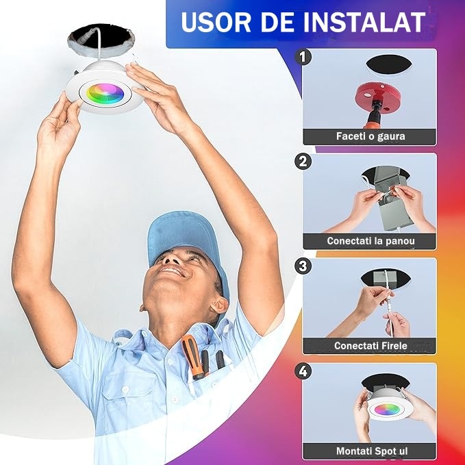 Spot RGB+CCT с вграден интелигентен светодиод, 15W, Tuya, управление от ...