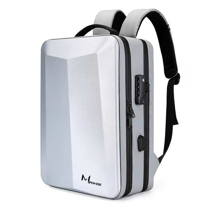 Раница MBrands 8009, USB порт, джоб за лаптоп 15.6, водоустойчива, твърда обвивка, TSA ключалка - бяла