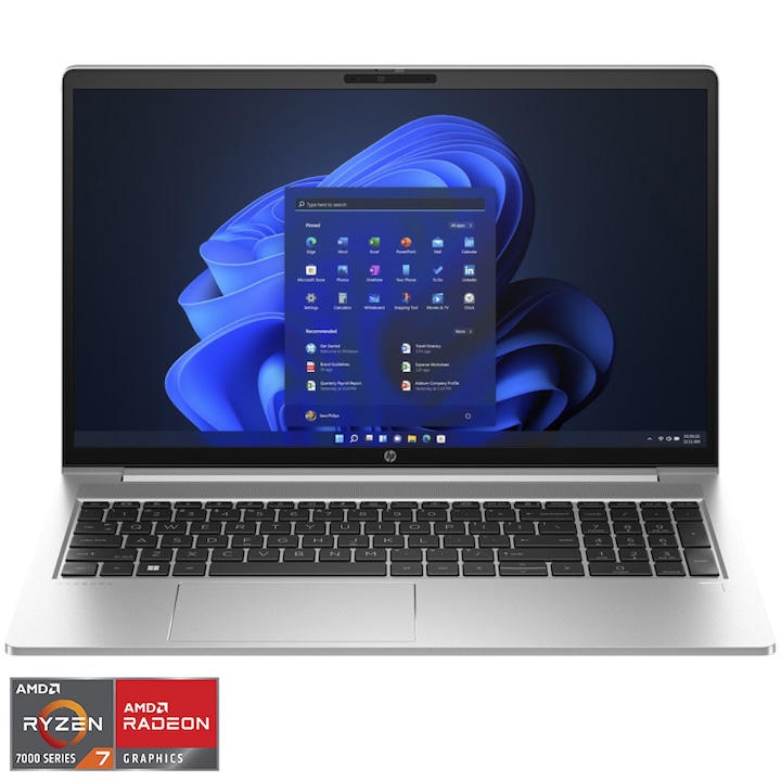 Laptop HP ProBook 455 G10 AMD Ryzen™ 7 7730U processzorral 4,5 GHz-ig, 15,6 hüvelykes, Full HD, IPS, 16 GB DDR4 RAM, 512 GB SSD, AMD Radeon™ Graphics, Windows 11 Pro, Pike Silver