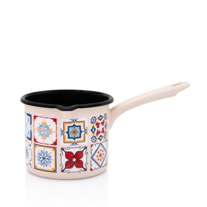 Cana cu maner lung 1.2l Porto Metalac email/12cm/1.2l