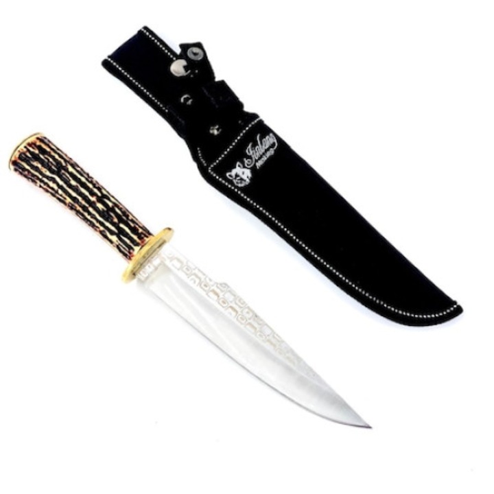 Cutit de vanatoare Columbia, maner imitatie corn de cerb, 31 cm + Teaca inclusa