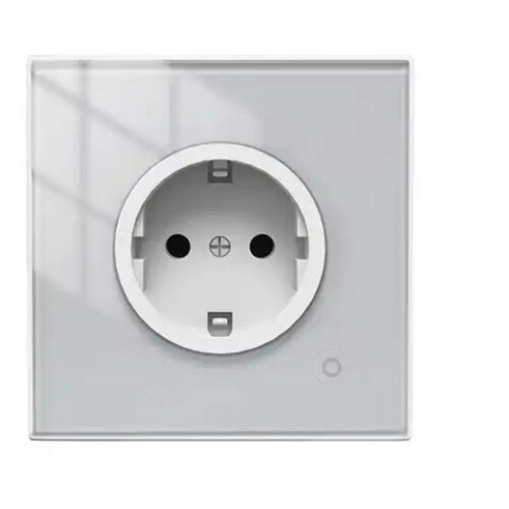 Priza inteligenta de perete, Wi-Fi, Rama din sticla, Monitorizare consum, 16A, Smart Life / Tuya APP, Alb @SmartWiz