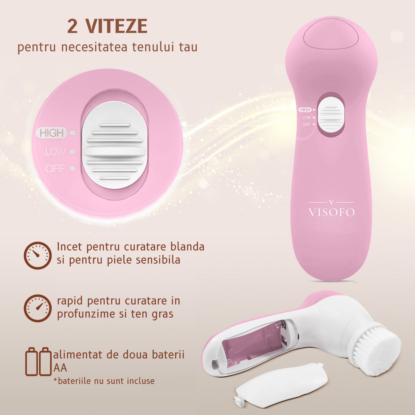 Perie de curatare faciala VISOFO, Scrub facial pentru curatarea si