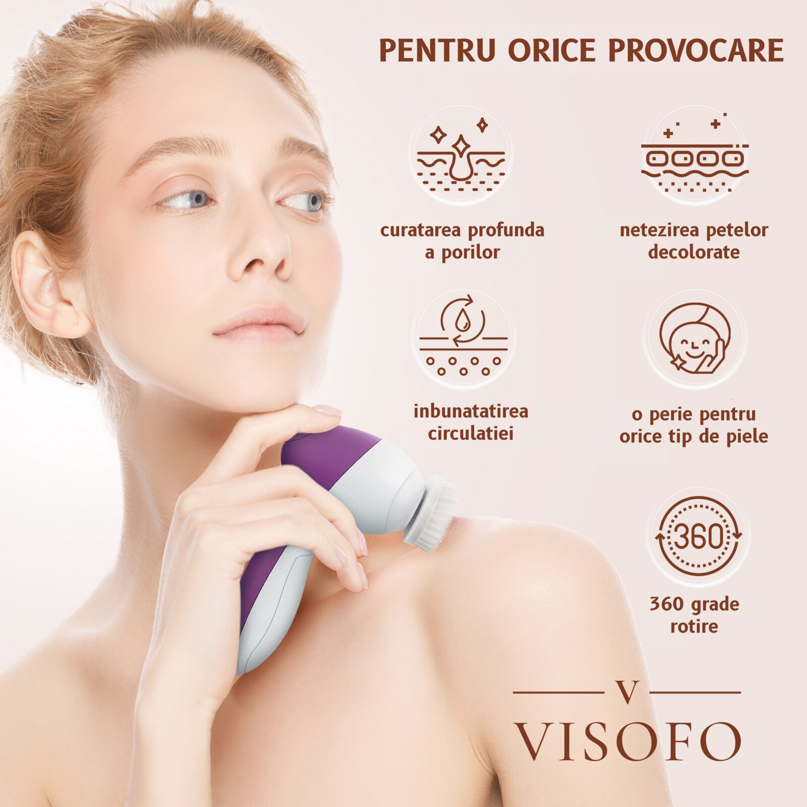 Perie de curatare faciala VISOFO, Scrub facial pentru curatarea si