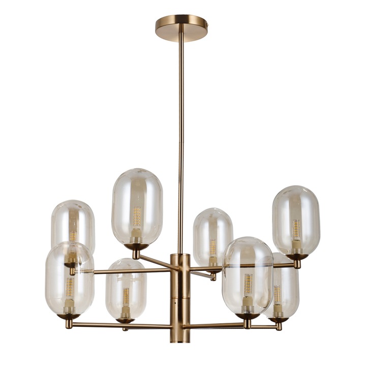 Полилей Italux Perano, античен бронз, кехлибарено стъкло, 8XG9, D.62 cm