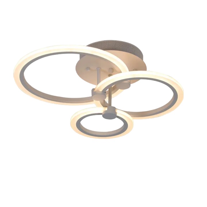 Lustra LED 72W, 3 cercuri, alb, telecomanda wifi 2.4G, lumina rece/calda/neutra, intensitate reglabila