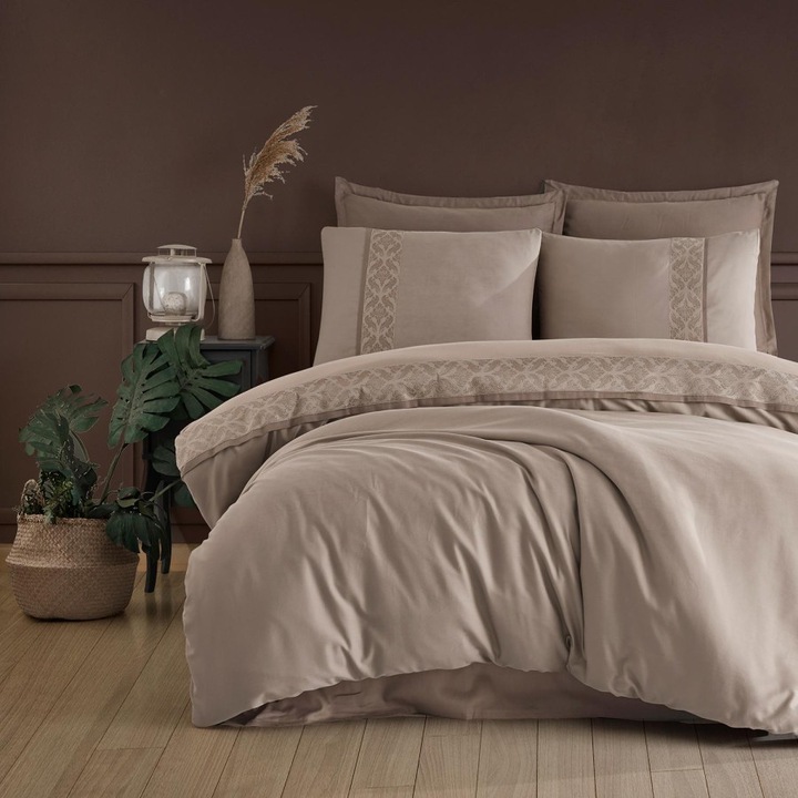 Francia ágynemű jacquard szegéllyel, 100% ranforce pamut, 240x260 cm, 4 db, Ralex Pucioasa, Nienna V1