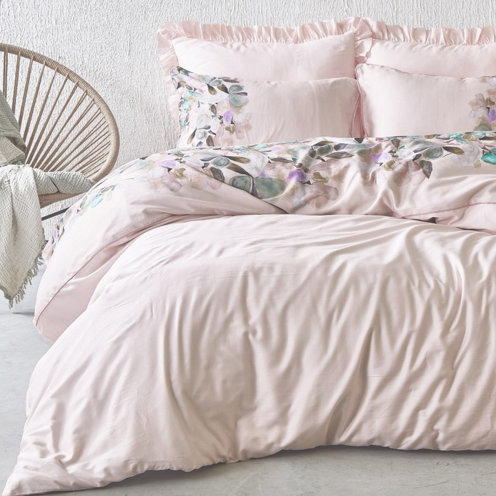 Lenjerie de pat dublu premium satin de lux, bumbac 100% satinat, 240x260 cm, 6 piese, Club Cotton, Hiro