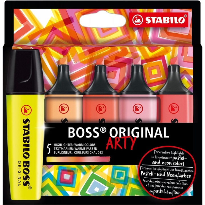 Комплект текст маркери, Stabilo, Boss Original Arty Warm Colours ST70/5-02-1-20, 5 цвята