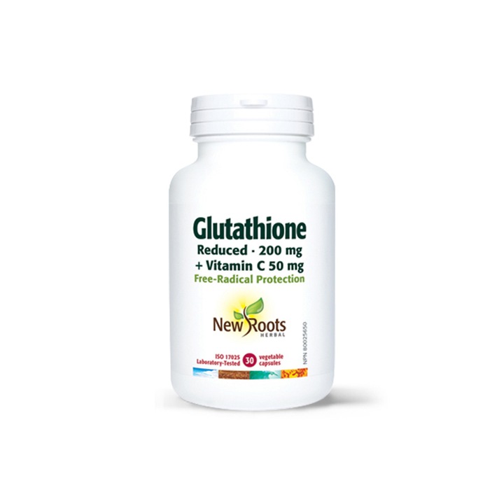 Glutationa (Glutathione) forte, 200 mg, 30 capsule, Antioxidant Puternic si Detoxifiant pentru Functia Hepatica, New Roots Canada