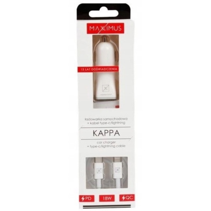 Autós töltő, Maxximus, USB típusú C, 3000 mA, Fehér