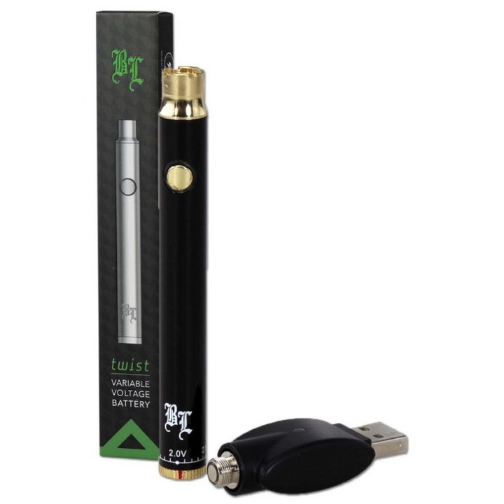 Vaporizator pentru cartus 510 Vape Pen Black Leaf Twist, baterie USB negru, 4 tensiuni reglabile (20 V 25 V 35 V 40 V)