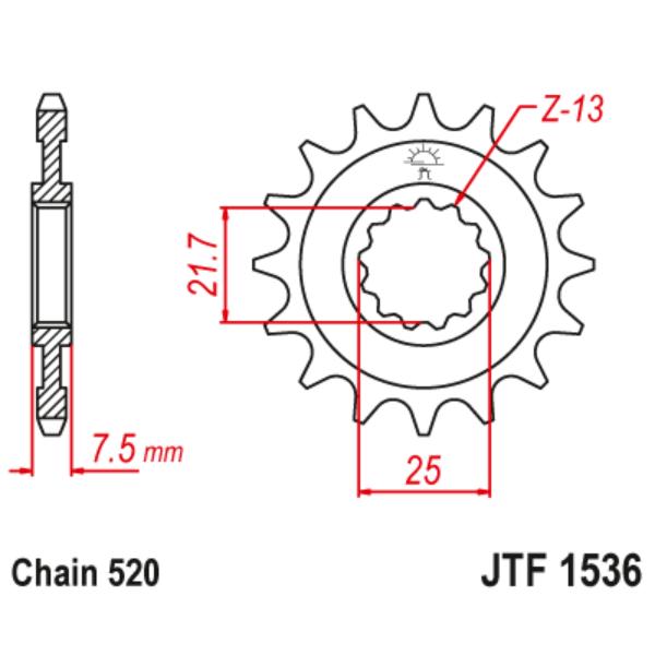 Pinion fata JT Sprockets - JTF1536RB (garnitura cauciuc), 16 dinti