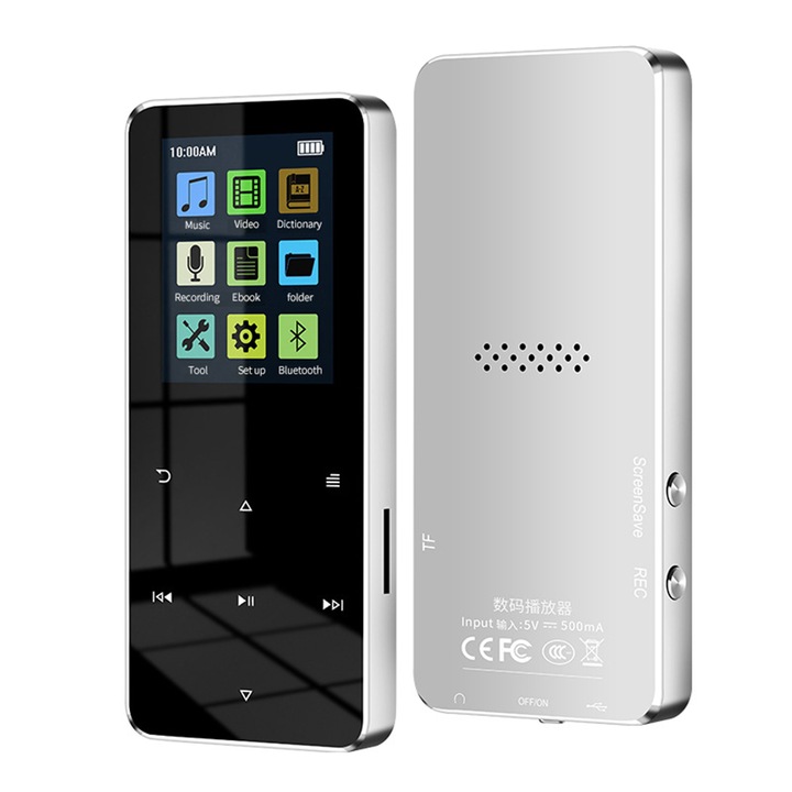 Zenelejátszó, Qtmnekly, fémes, Bluetooth, ezüst