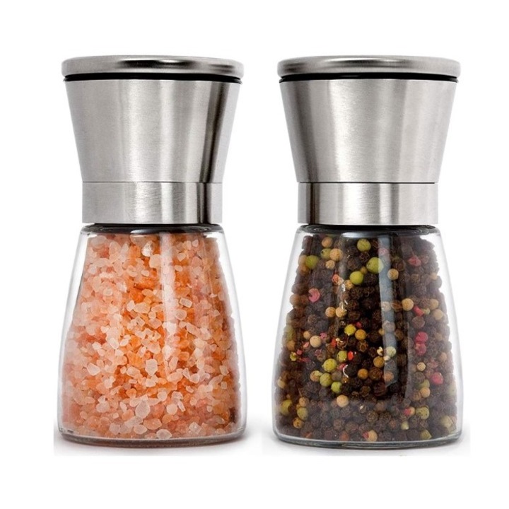 2 db CLASStitude kézi só- és borsdaráló készlet, többfunkciós, rozsdamentes acél / üveg, 190 ml, 13,3 x 6,4 cm, ezüst / átlátszó