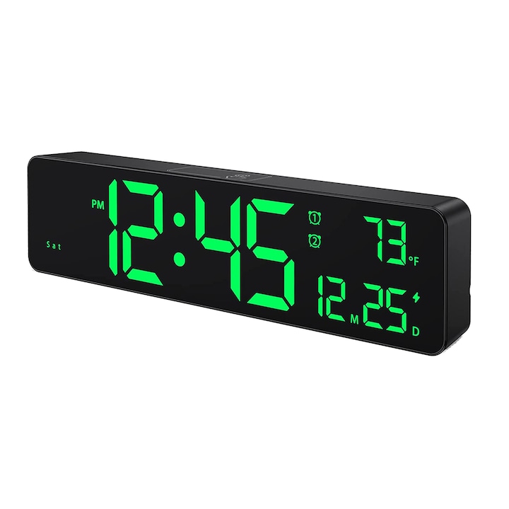 Цифров стенен часовник, Qtmnekly, LED цифров дисплей, черен