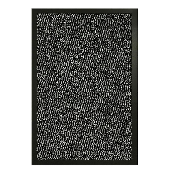 Covoras antiderapant de usa intrare, ®optimdeko, Polipropilena, 90 x 150 cm, Gri inchis si Negru