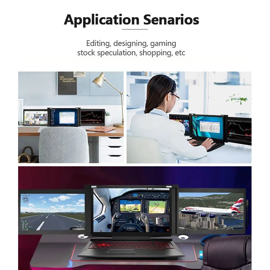 Преносими монитори с три екрана 11,9 инча, FullHD, USB или HDMI връзка ...