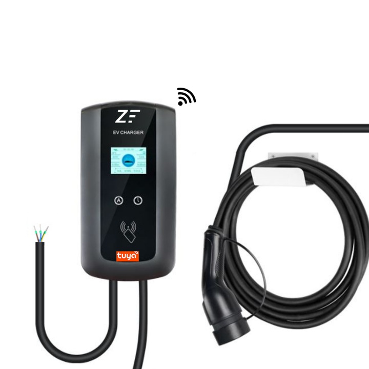 Интелигентна станция за зареждане на стена/полюс, 220V, Tuya, електрически/хибриден автомобил, 7,2KW с ограничител на мощността 8-10-13-16-32A TYPE 2 и с таймер, 5.m кабел, RFID карта