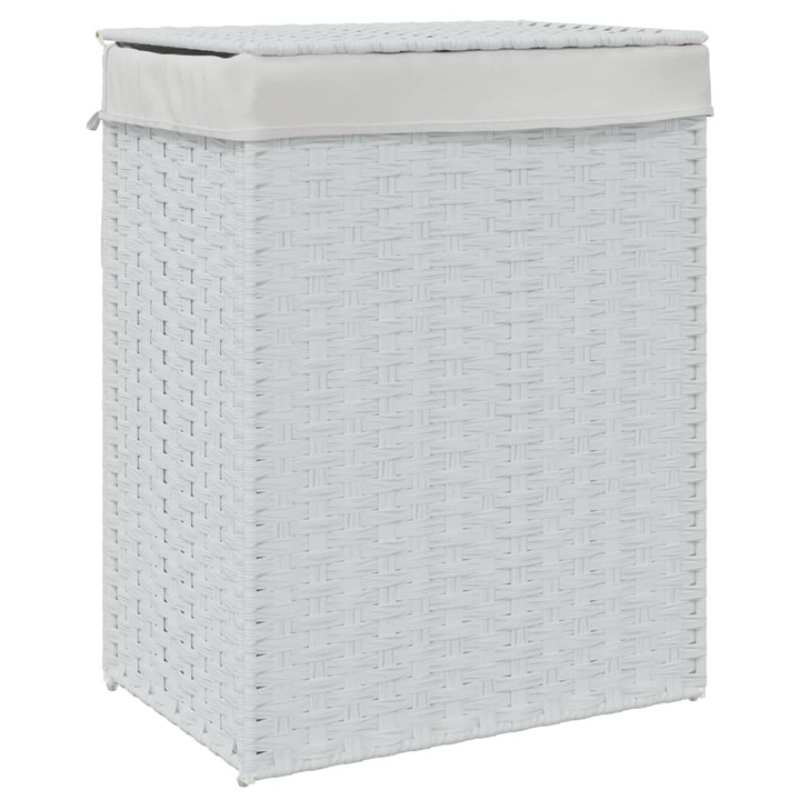 Cos de rufe cu capac vidaXL, alb, 46x33x60 cm, poliratan, 2.89 Kg