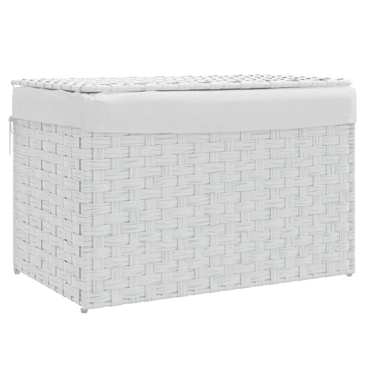 Cos de rufe cu capac vidaXL, alb, 55,5x35x34 cm, poliratan, 2.64 Kg
