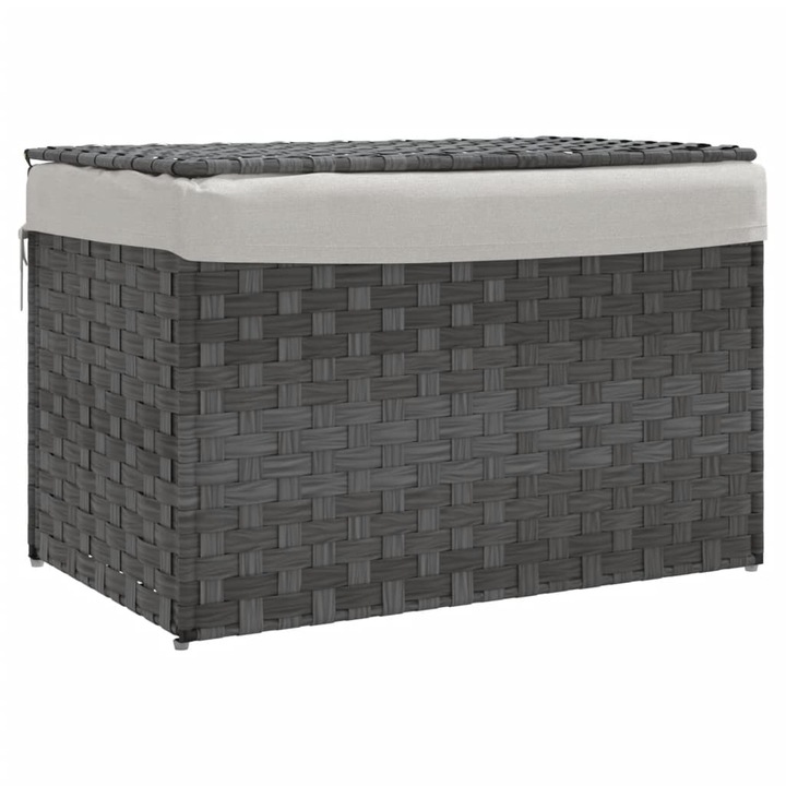 Cos de rufe cu capac vidaXL, gri, 55,5x35x34 cm, poliratan, 2.64 Kg
