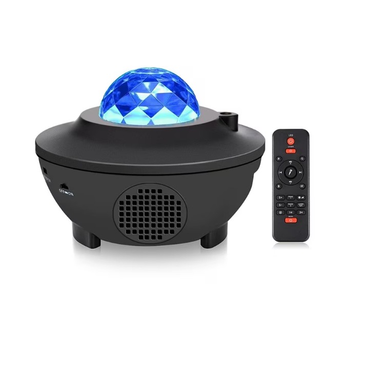 Proiector LED RGB cu Bluetooth, difuzor muzical, telecomanda si timer