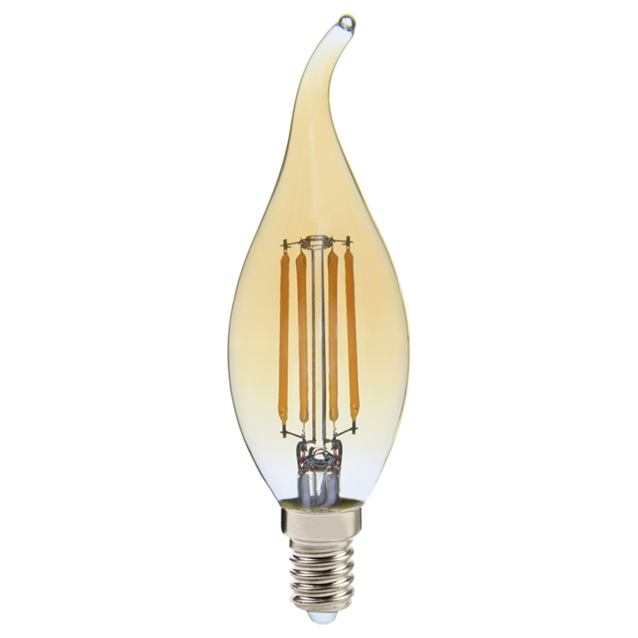 Декоративна LED крушка Ecoplanet Vintage filament candle, E14, 4W (40W), 460 LM, E, топла светлина 3000K, прозрачен кехлибар