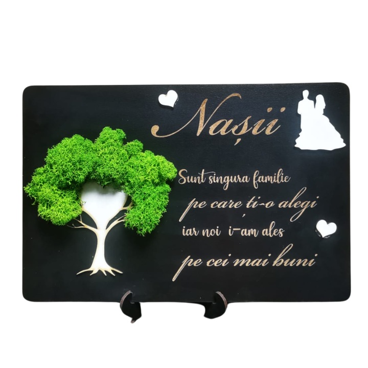 Ornament personalizat nasi, 20x30 cm cu suport pentru masa si copacul cu licheni