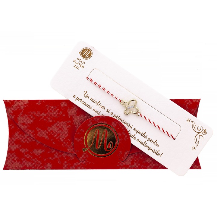 Bratara Alb-Rosu Alpha Gold Plated Fluture