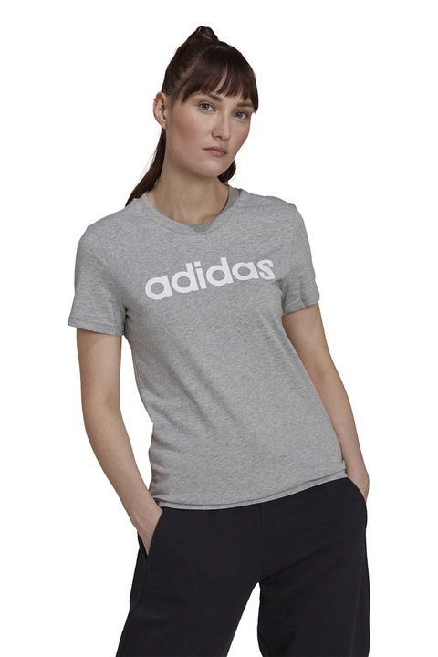 adidas Sportswear, Tricou slim fit cu imprimeu logo Essentials, Gri melange